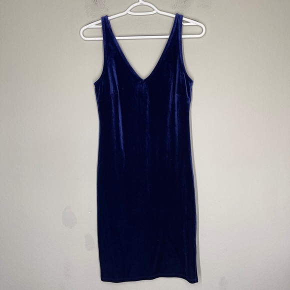 Forever 21 Women's L Velvet Bodycon Dress V Neck Sleeveless Blue Party Stretch - Picture 3 of 8